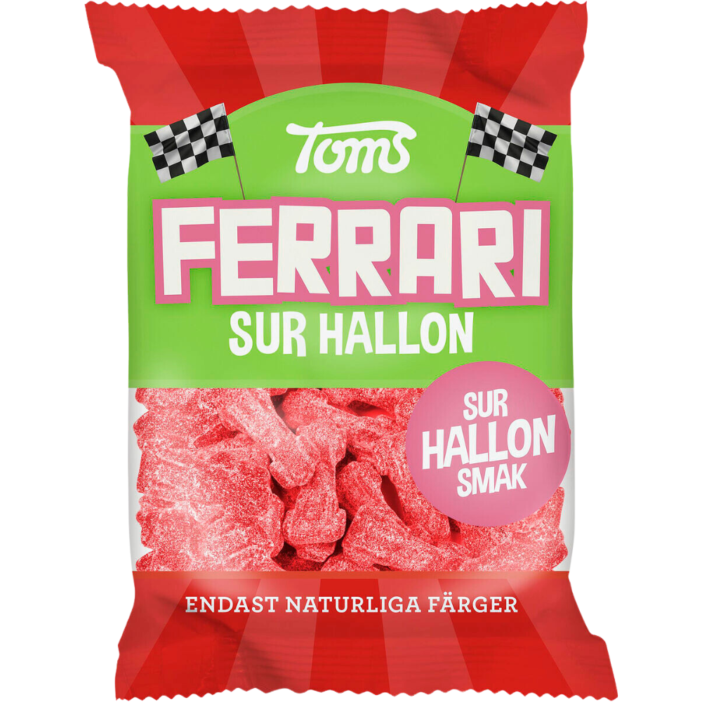 Chewy FERRARI Sour Raspberry Cars Candy Bags Wholesale Box By Toms