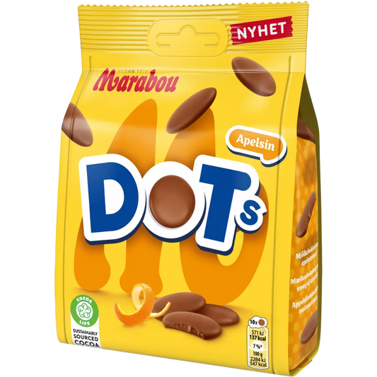 DOTs Orange Brittle Chocolate Snack Bags By Marabou