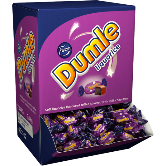 Dumle Liquorice Individually Wrapped Chocolate Covered Cola Candy Bulk Box Dispenser By Fazer