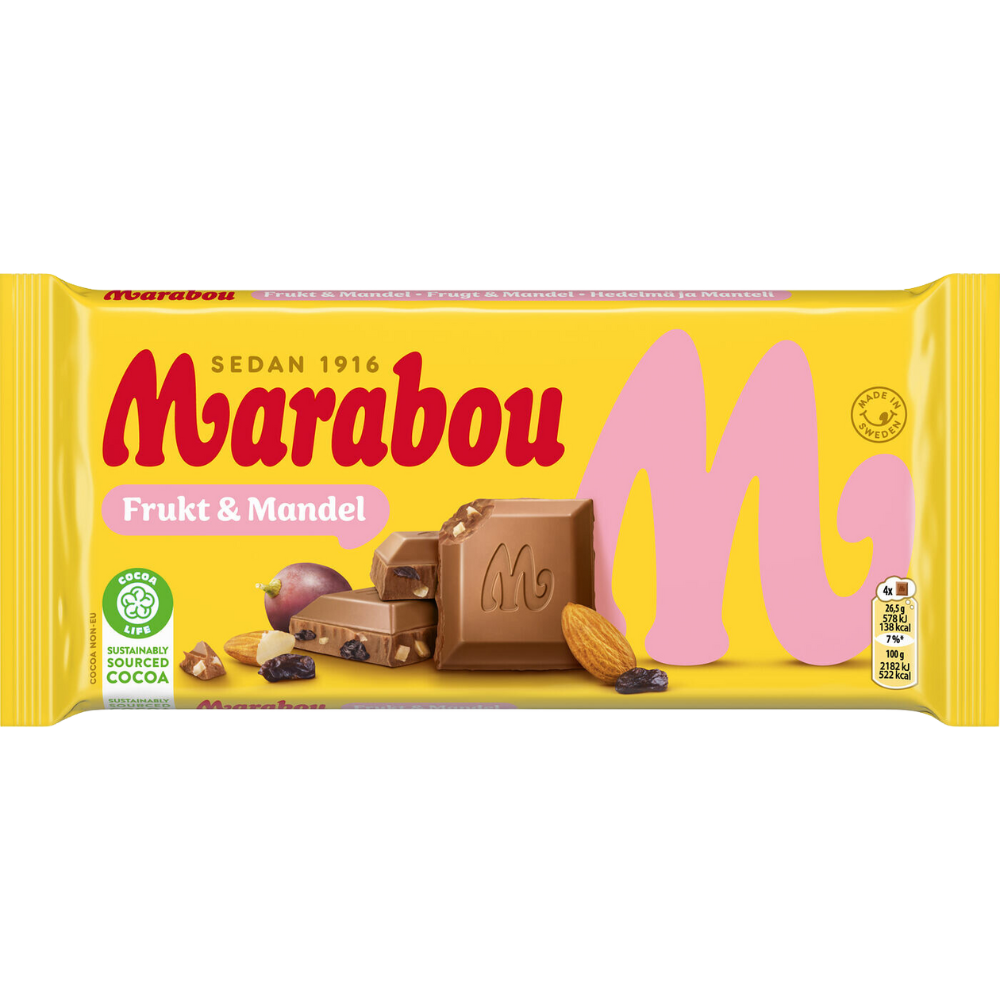 Fruit And Almond Milk Chocolate Bar Wholesale Box By Swedish Marabou