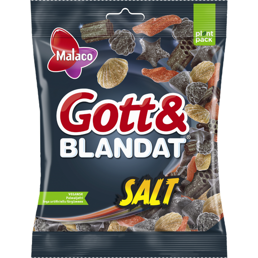 Gott &amp; Blandat Salty Licorice Box of Bags By Malaco