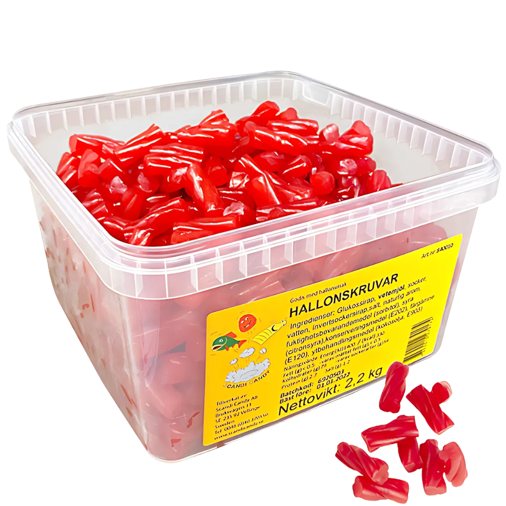 Small Raspberry Screws Pick And Mix Bulk Box By Scandi Candy